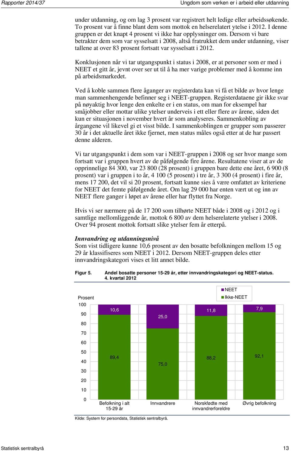 Dersom vi bare betrakter dem som var sysselsatt i 2008, altså fratrukket dem under utdanning, viser tallene at over 83 prosent fortsatt var sysselsatt i 2012.