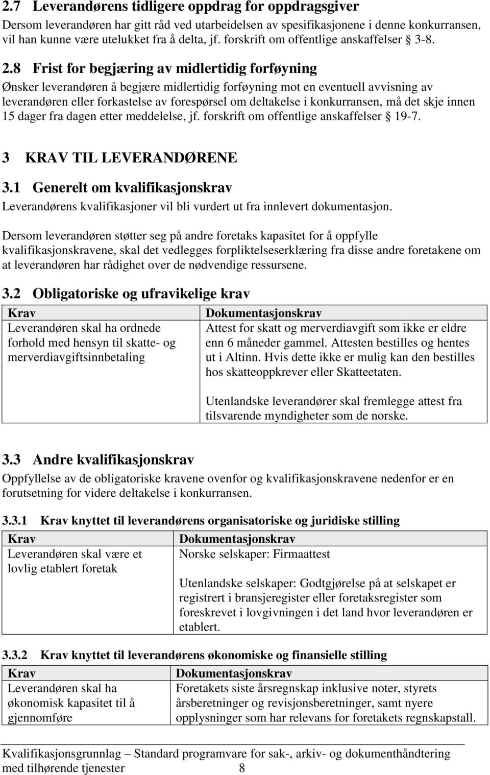 8 Frist for begjæring av midlertidig forføyning Ønsker leverandøren å begjære midlertidig forføyning mot en eventuell avvisning av leverandøren eller forkastelse av forespørsel om deltakelse i