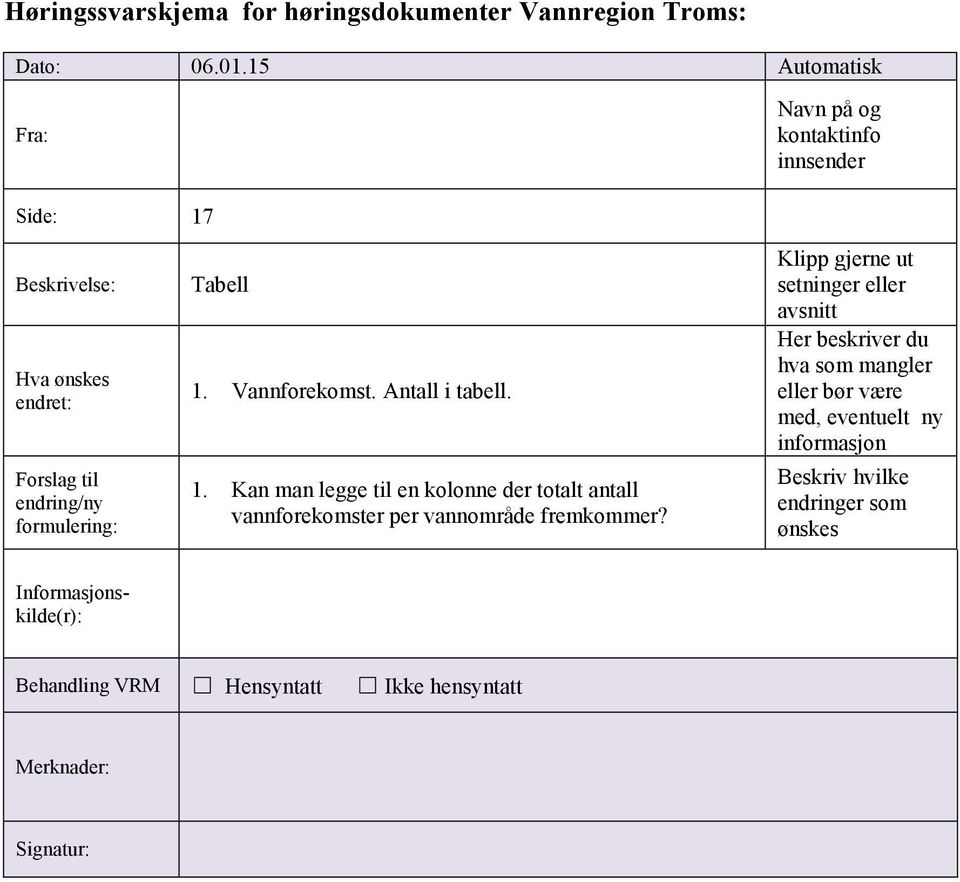 1. Kan man legge til en kolonne der totalt antall vannforekomster per vannområde