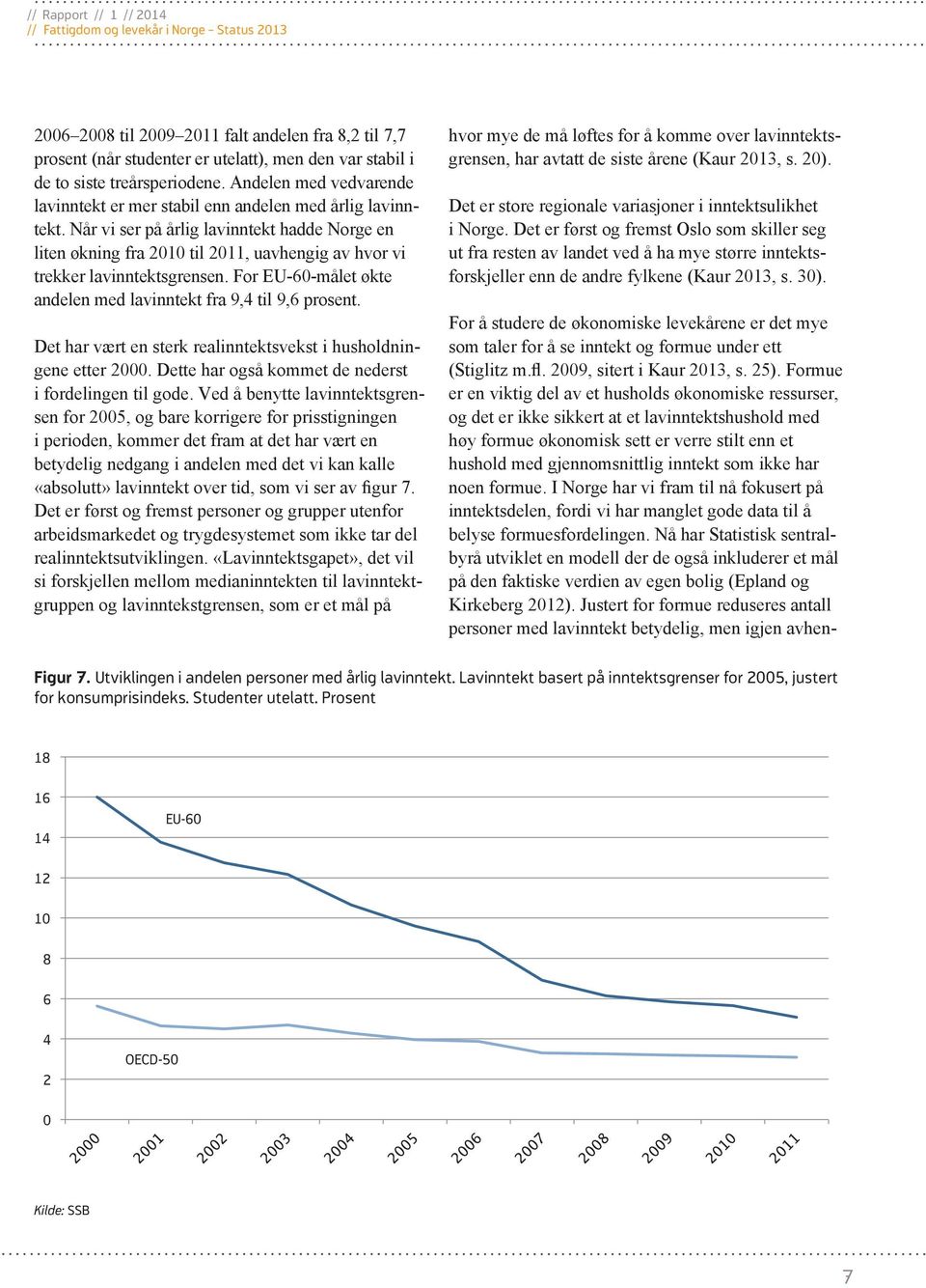 Når vi ser på årlig lavinntekt hadde Norge en liten økning fra 2010 til 2011, uavhengig av hvor vi trekker lavinntektsgrensen. For EU-60-målet økte andelen med lavinntekt fra 9,4 til 9,6 prosent.