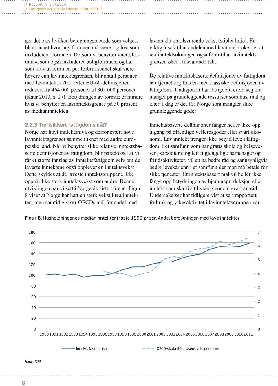 etter EU-60-definisjonen redusert fra 464 000 personer til 305 000 personer (Kaur 2013, s. 27). Betydningen av formue er mindre hvis vi benytter en lavinntektsgrense på 50 prosent av medianinntekten.