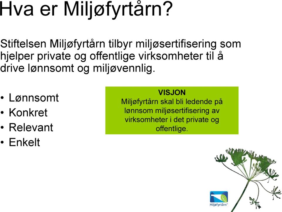 offentlige virksomheter til å drive lønnsomt og miljøvennlig.