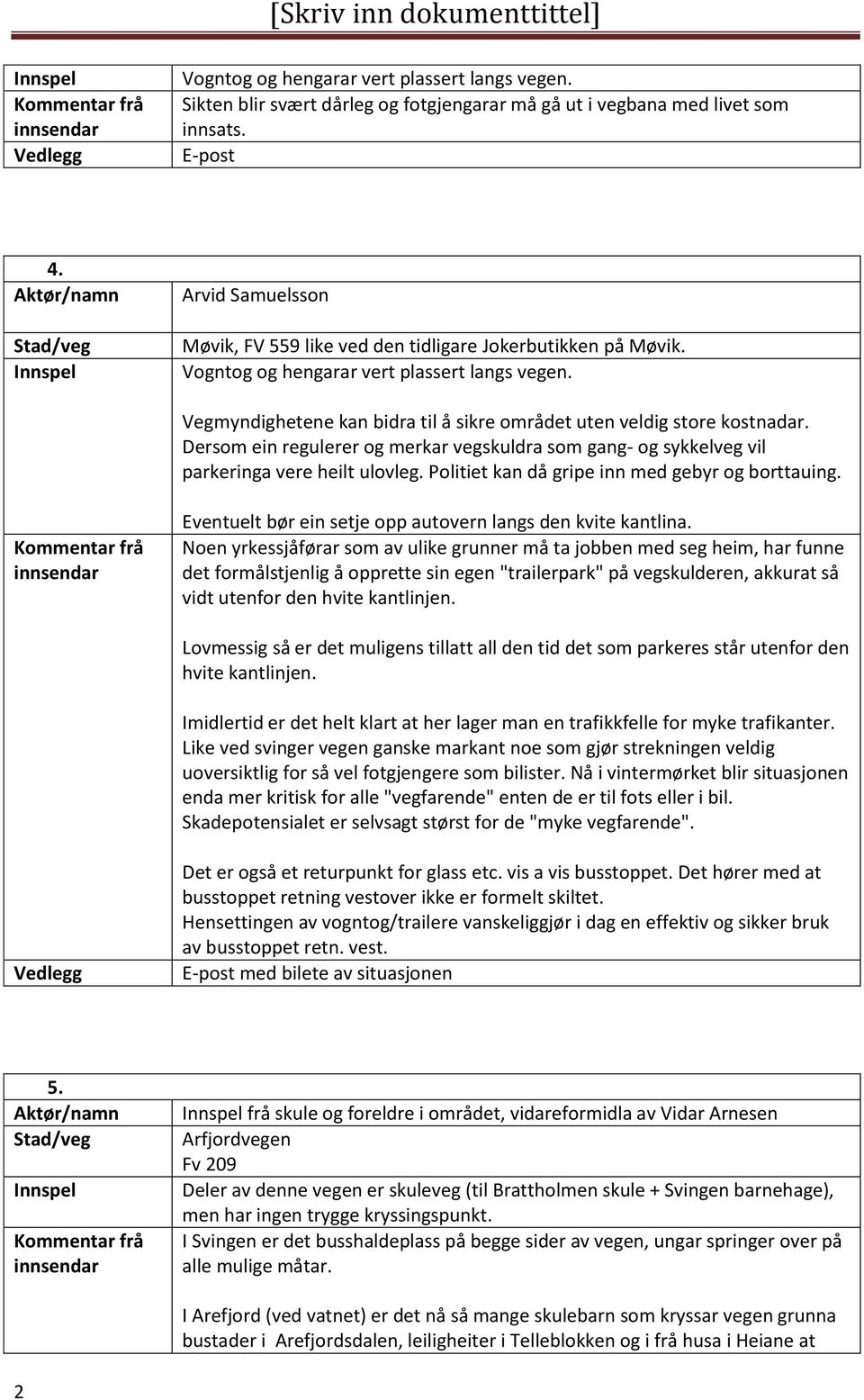 Dersom ein regulerer og merkar vegskuldra som gang- og sykkelveg vil parkeringa vere heilt ulovleg. Politiet kan då gripe inn med gebyr og borttauing.