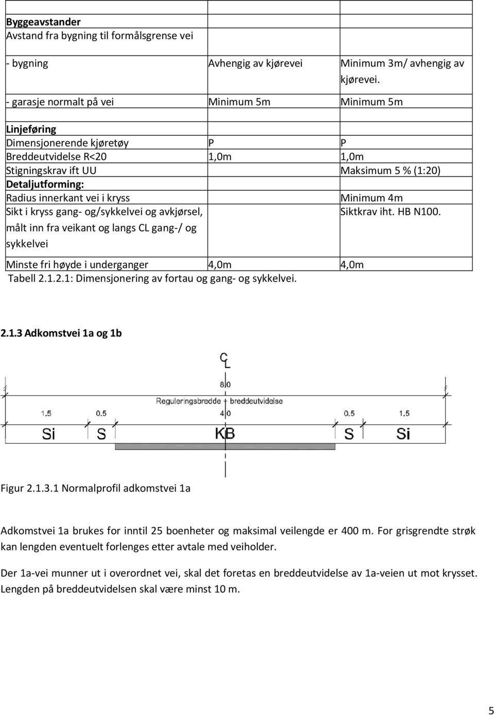 kryss Sikt i kryss gang og/sykkelvei og avkjørsel, målt inn fra veikant og langs CL gang / og sykkelvei Minste fri høyde i underganger 4,0m 4,0m Tabell 2.