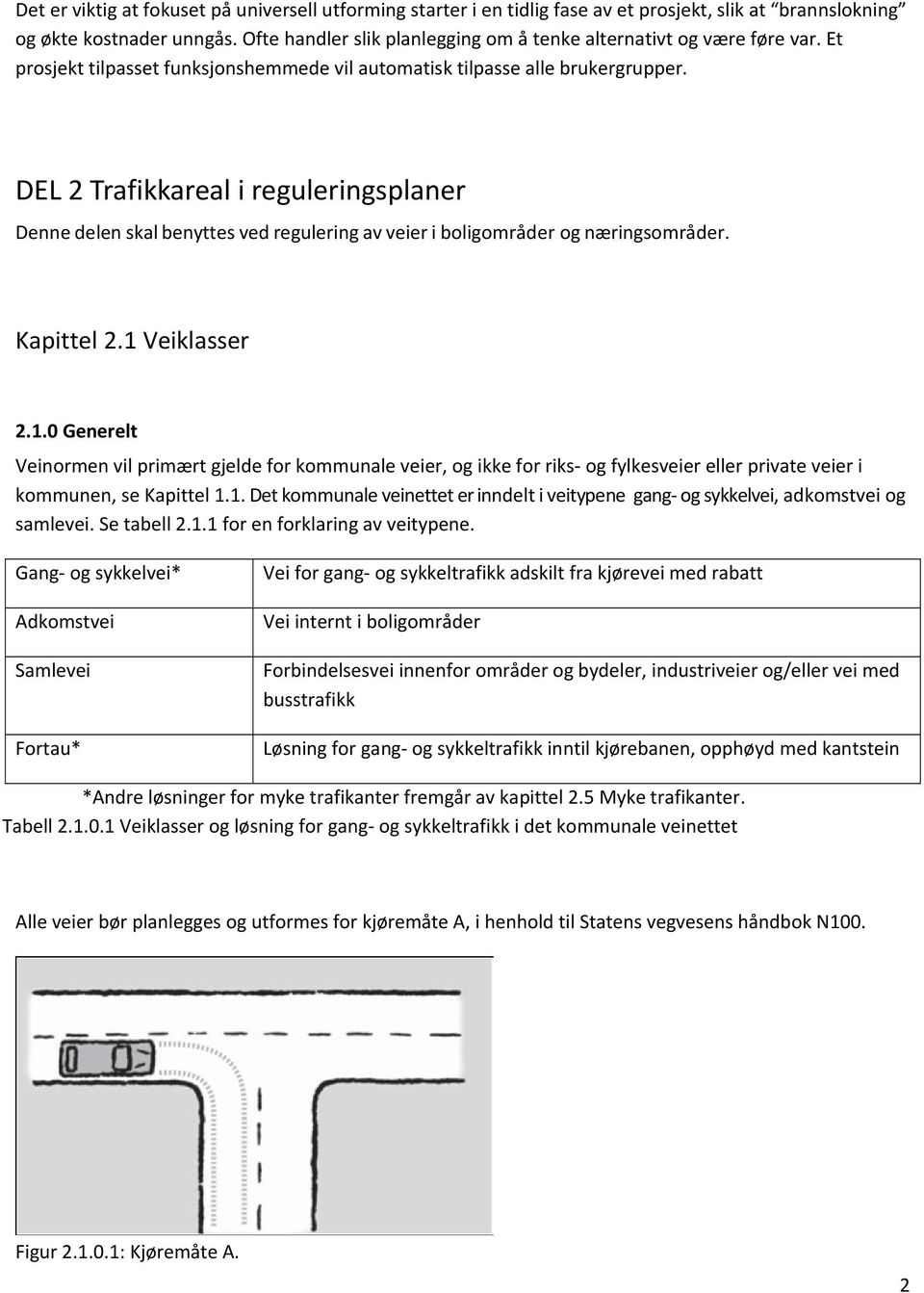 DEL 2 Trafikkareal i reguleringsplaner Denne delen skal benyttes ved regulering av veier i boligområder og næringsområder. Kapittel 2.1 