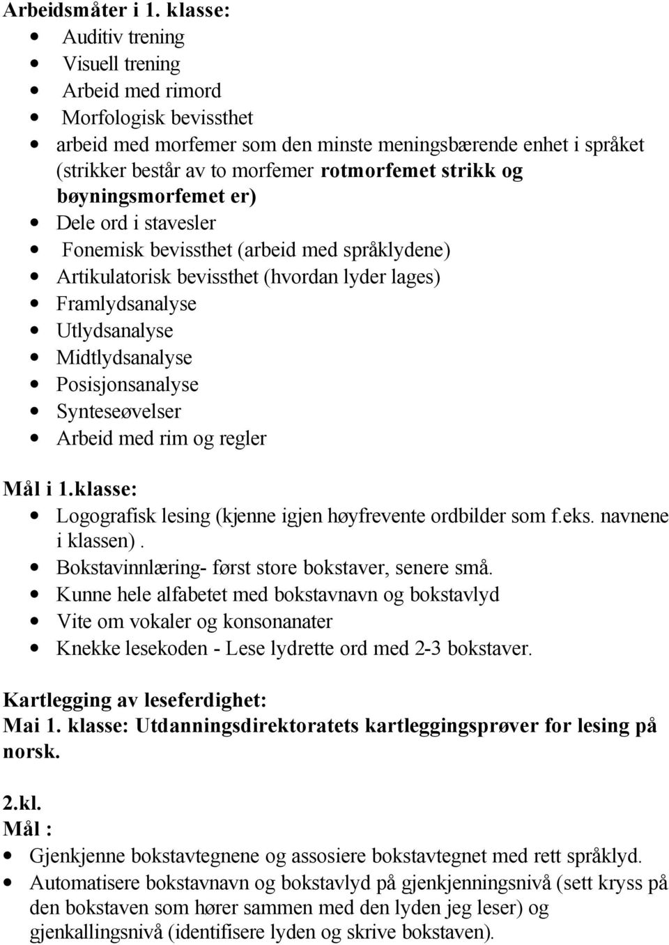 og bøyningsmorfemet er) Dele ord i stavesler Fonemisk bevissthet (arbeid med språklydene) Artikulatorisk bevissthet (hvordan lyder lages) Framlydsanalyse Utlydsanalyse Midtlydsanalyse