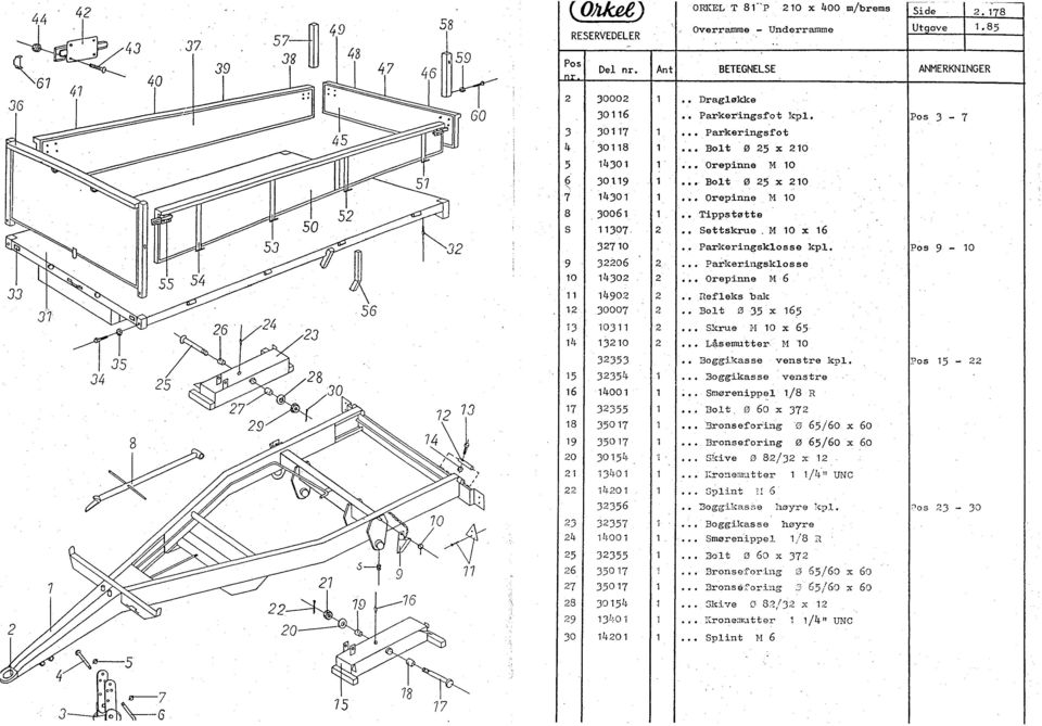 . BETEGNELSE Dragløkke ANMERKNNGER Parkeringsfot kpl. 3 7 Parkeringsfot Bolt ø 5 X.10 Orepinne M 10 Bolt ø 5 x 10 Orepinne ii 10 Tippstøtte Settskrue. M 10 x 16 Parkeringsklosse kpl. 9 10 parker.