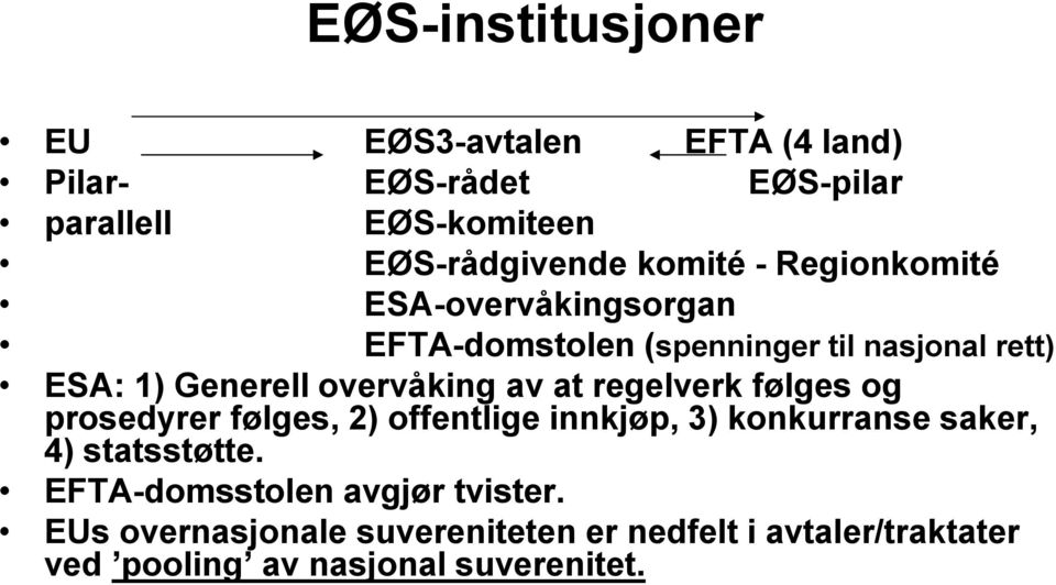 av at regelverk følges og prosedyrer følges, 2) offentlige innkjøp, 3) konkurranse saker, 4) statsstøtte.