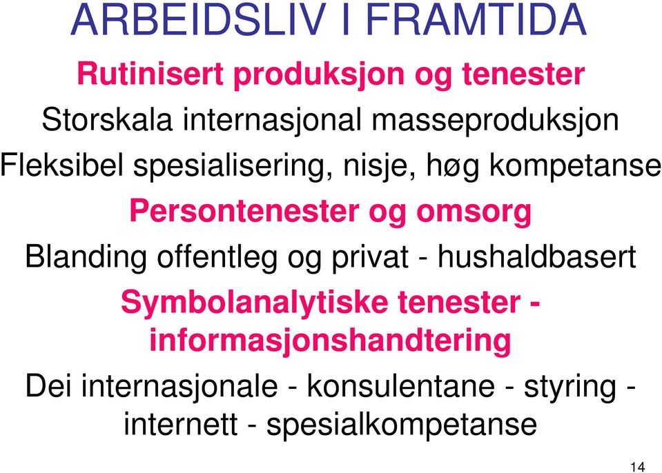 omsorg Blanding offentleg og privat - hushaldbasert Symbolanalytiske tenester -