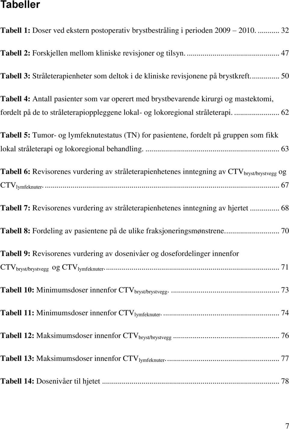 ... 50 Tabell 4: Antall pasienter som var operert med brystbevarende kirurgi og mastektomi, fordelt på de to stråleterapioppleggene lokal- og lokoregional stråleterapi.