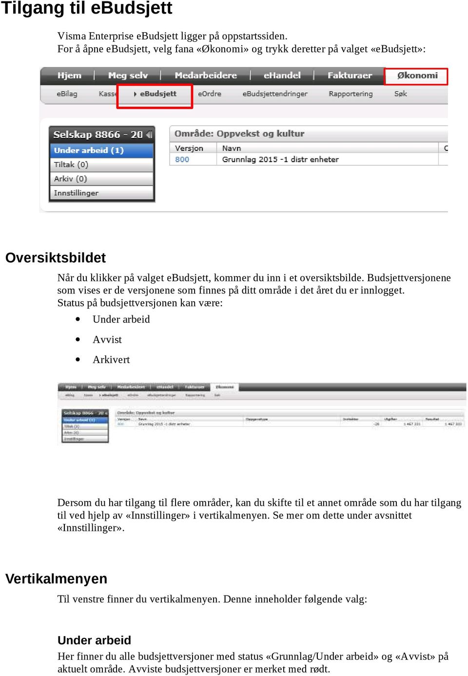 Budsjettversjonene som vises er de versjonene som finnes på ditt område i det året du er innlogget.