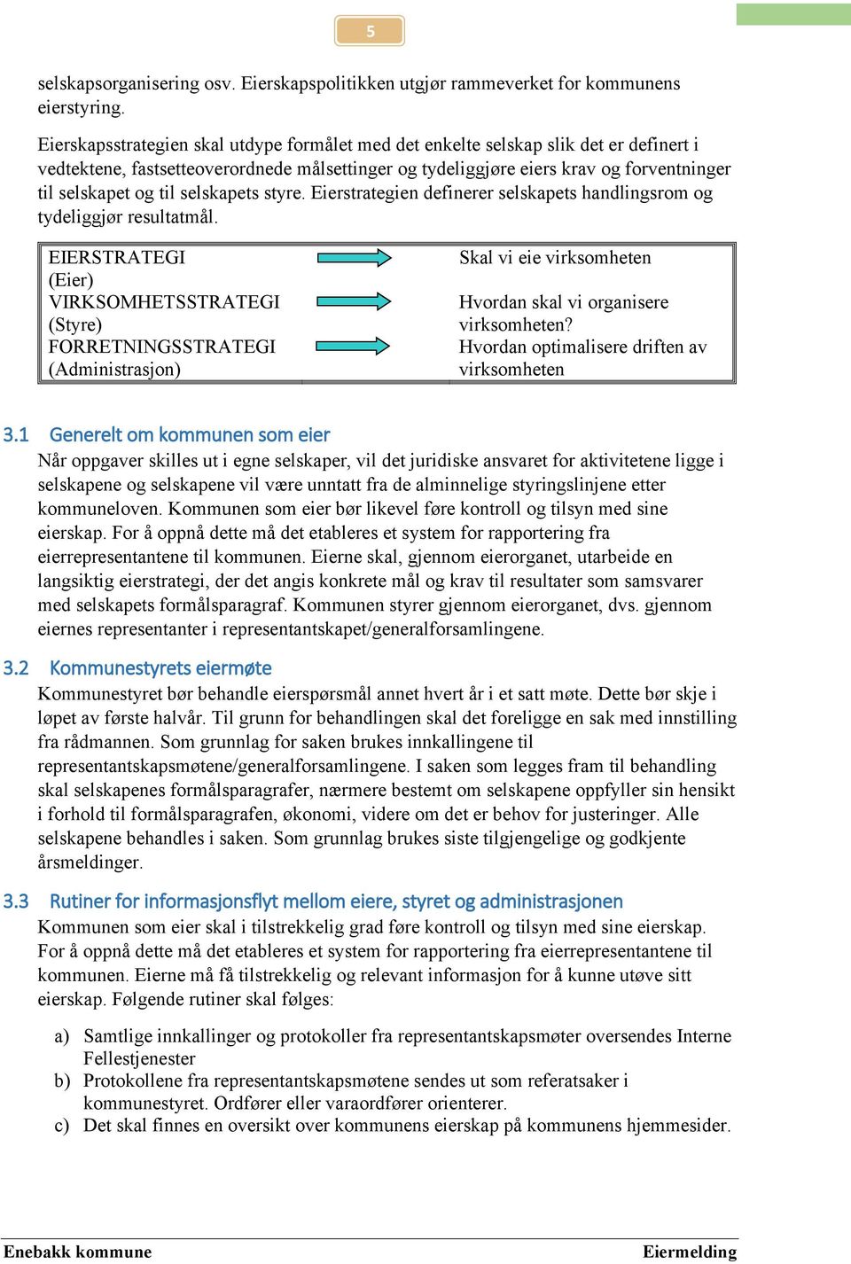 selskapets styre. Eierstrategien definerer selskapets handlingsrom og tydeliggjør resultatmål.