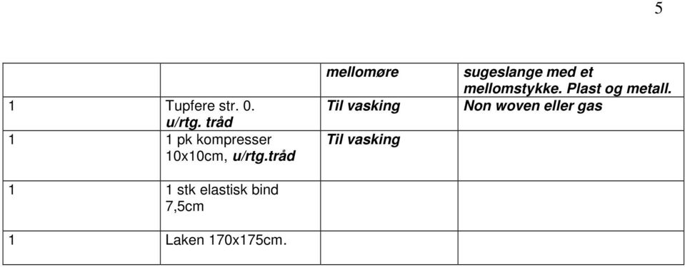 tråd 1 1 stk elastisk bind 7,5cm 1 Laken 170x175cm.