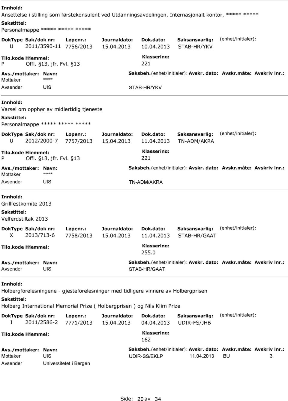 Velferdstiltak 2013 2013/713-6 7758/2013 TAB-HR/GAAT 255.