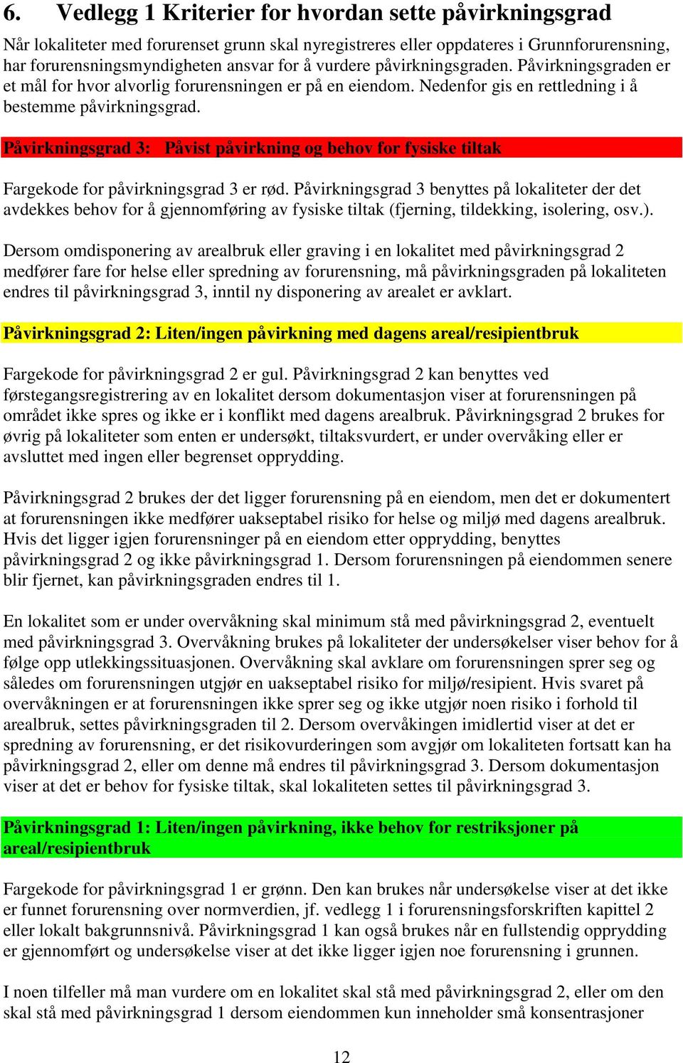 Påvirkningsgrad 3: Påvist påvirkning og behov for fysiske tiltak Fargekode for påvirkningsgrad 3 er rød.