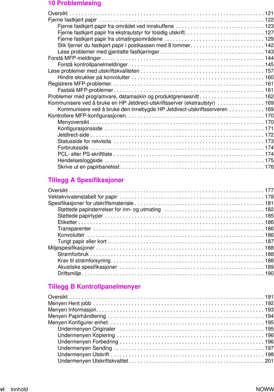 ................................. 129 Slik fjerner du fastkjørt papir i postkassen med 8 lommer......................... 142 Løse problemer med gjentatte fastkjøringer................................... 143 Forstå MFP-meldinger.