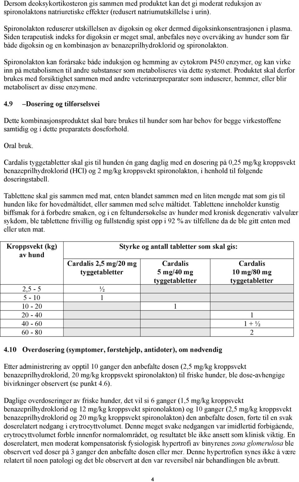 Siden terapeutisk indeks for digoksin er meget smal, anbefales nøye overvåking av hunder som får både digoksin og en kombinasjon av benazeprilhydroklorid og spironolakton.