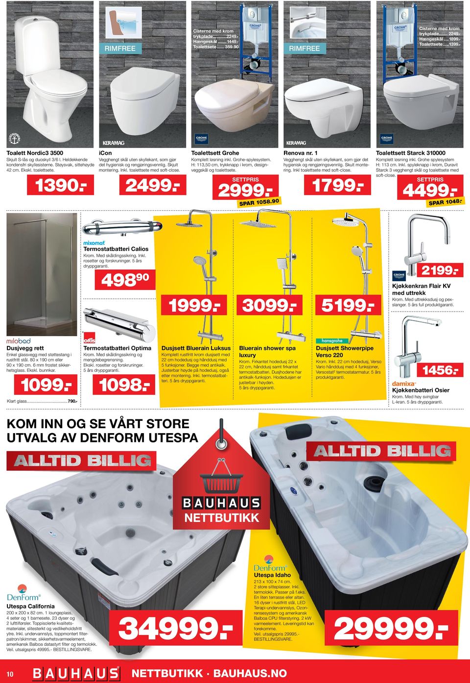 toalettsete. Vegghengt skål uten skyllekant, som gjør det hygienisk og rengjøringsvennlig. Skjult montering. Inkl. toalettsete med soft-close. Komplett løsning inkl. Grohe-spylesystem.