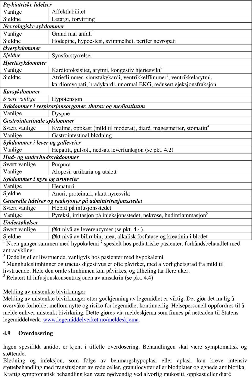 Svært vanlige Hypotensjon Sykdommer i respirasjonsorganer, thorax og mediastinum Dyspné Gastrointestinale sykdommer Svært vanlige Kvalme, oppkast (mild til moderat), diaré, magesmerter, stomatitt 4