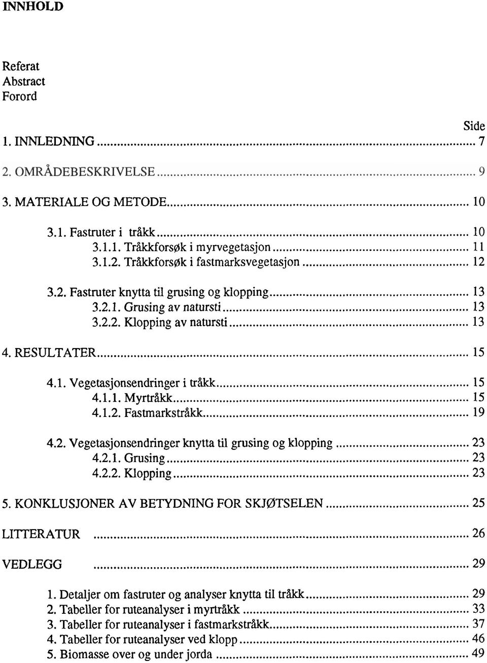 .. Fa tmark tråkk 9........... Vgtajonndringr knytta til gring og klopping... Gring... Klopping. KONKLJONER AV BETYDNING FOR KJØTELEN... LITTERATR... VEDLEGG.