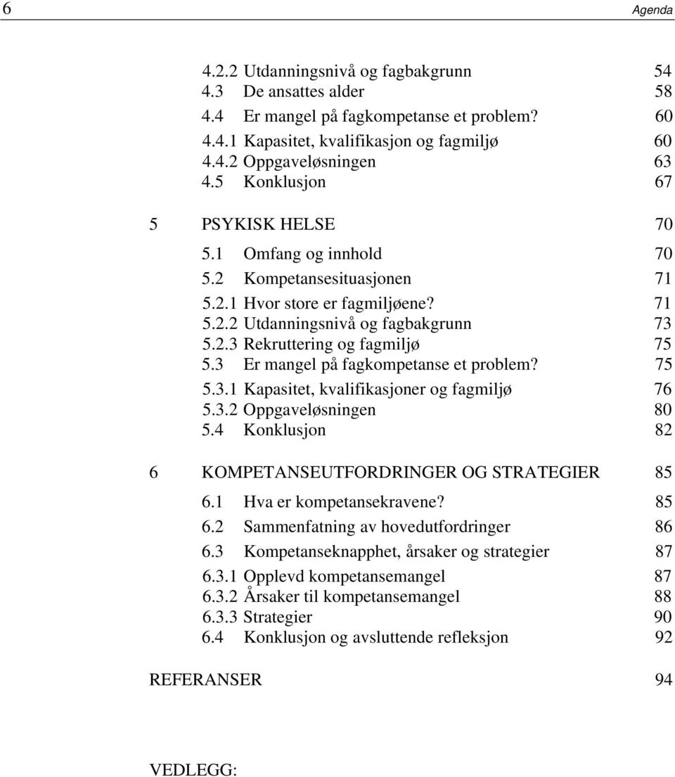 3 Er mangel på fagkompetanse et problem? 75 5.3.1 Kapasitet, kvalifikasjoner og fagmiljø 76 5.3.2 Oppgaveløsningen 80 5.4 Konklusjon 82 6 KOMPETANSEUTFORDRINGER OG STRATEGIER 85 6.