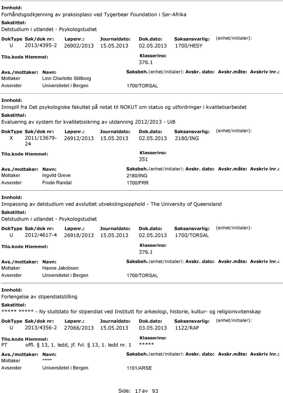 kvalitetssikring av utdanning 2012/2013 - ib X Sak/dok nr: 2011/13679-24 Løpenr.: 26912/2013 02.05.