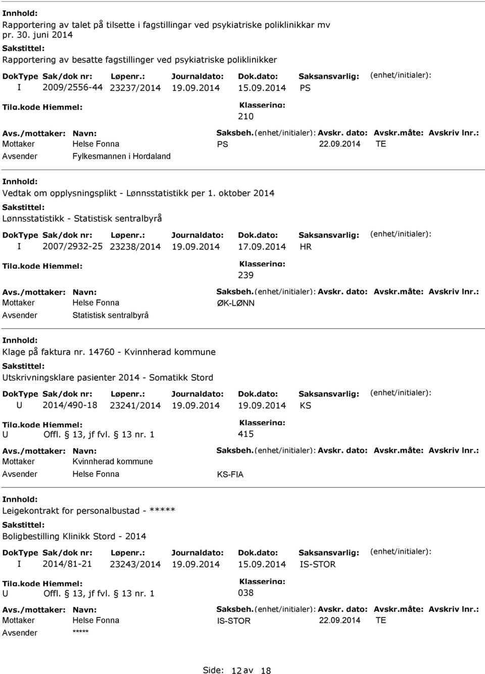 oktober 2014 Lønnsstatistikk - Statistisk sentralbyrå 2007/2932-25 23238/2014 HR 239 Avs./mottaker: Navn: Saksbeh. Avskr. dato: Avskr.måte: Avskriv lnr.