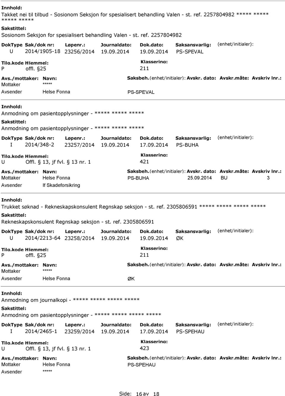 09.2014 B 3 f Skadeforsikring nnhold: Trukket søknad - Rekneskapskonsulent Regnskap seksjon - st. ref. 2305806591 ***** ***** ***** ***** Rekneskapskonsulent Regnskap seksjon - st. ref. 2305806591 2014/2213-64 23258/2014 ØK offl.