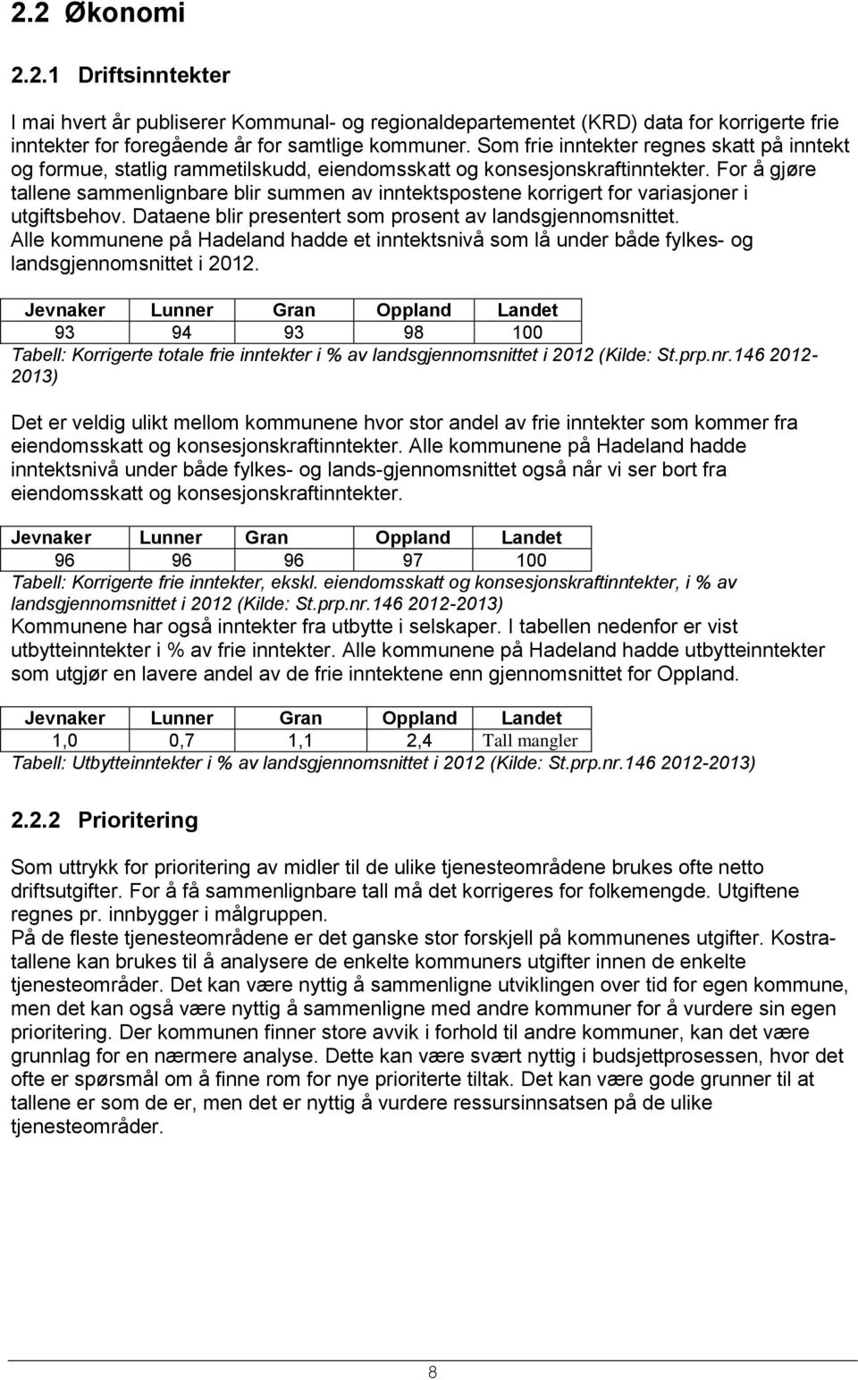 For å gjøre tallene sammenlignbare blir summen av inntektspostene korrigert for variasjoner i utgiftsbehov. Dataene blir presentert som prosent av landsgjennomsnittet.