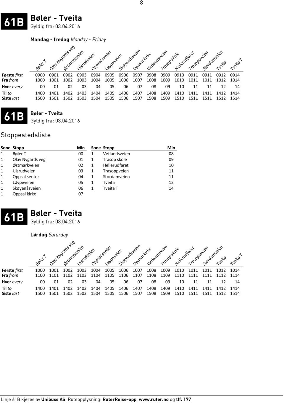 08 09 10 11 11 12 14 Til to 1400 1401 1402 1403 1404 1405 1406 1407 1408 1409 1410 1411 1411 1412 1414 Siste last 1500 1501 1502 1503 1504 1505 1506 1507 1508 1509 1510 1511 1511 1512 1514 Tveita 61B