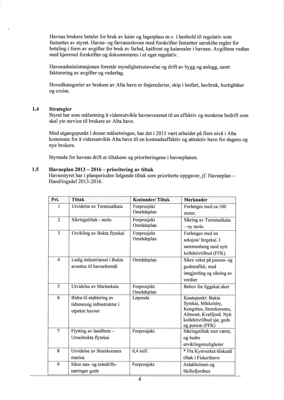 Avgiftene vedtas med hjemmel forskrifter og dokumenteres i et eget regulativ. Havneadministrasjonen forestår myndighetsutøvelse og drift av bygg og anlegg, samt fakturering av avgifter og vederlag.