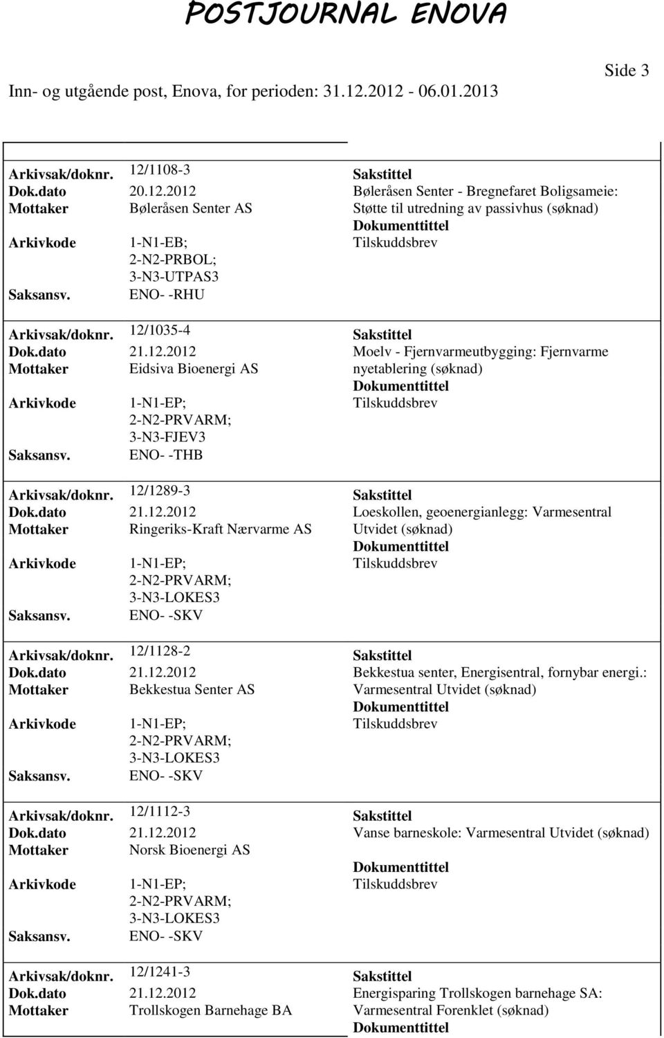 12/1128-2 Sakstittel Dok.dato 21.12.2012 Bekkestua senter, Energisentral, fornybar energi.: Mottaker Bekkestua Senter AS Varmesentral Utvidet 3-N3-LOKES3 ENO- -SKV Arkivsak/doknr.