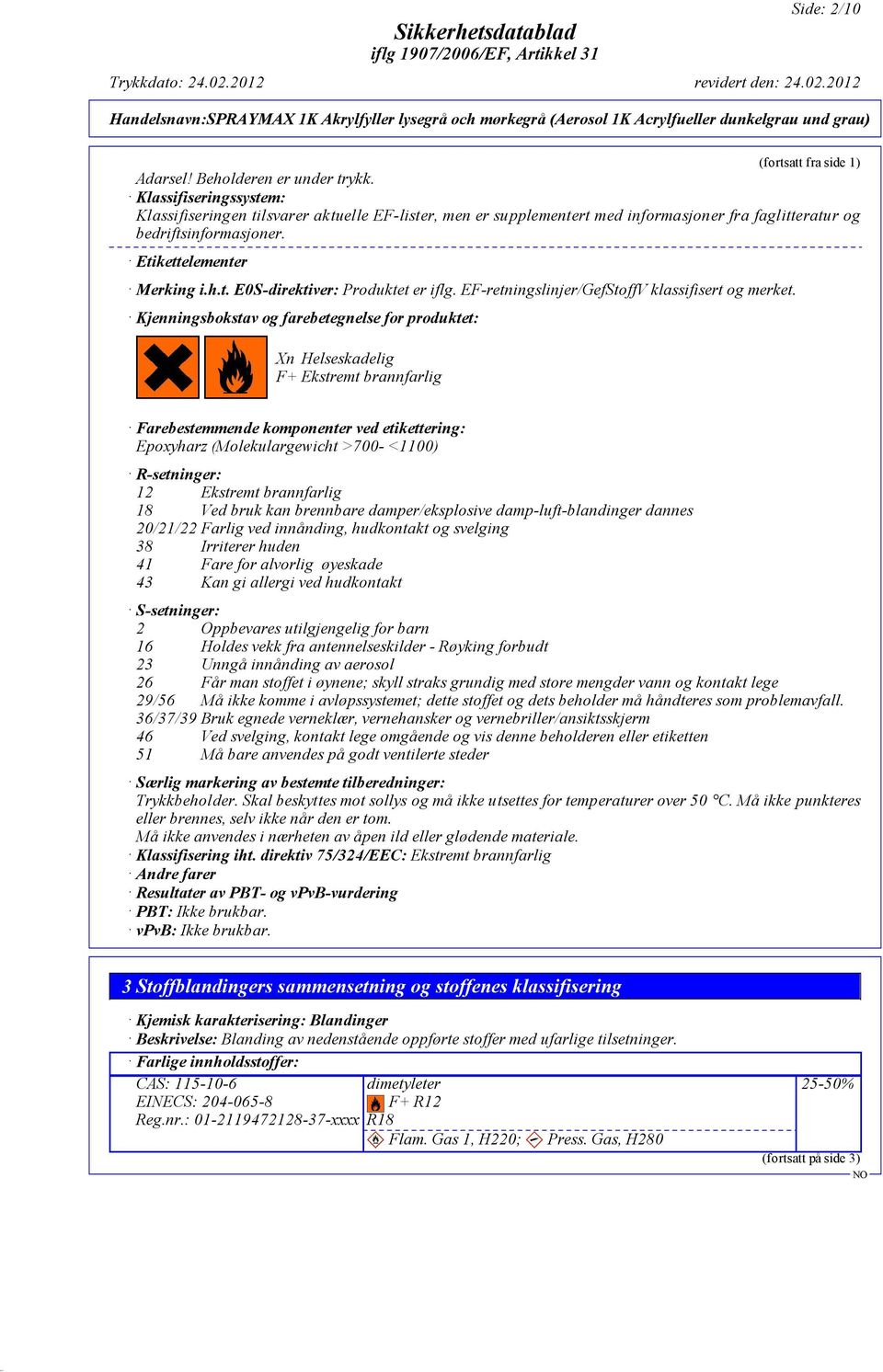 EF-retningslinjer/GefStoffV klassifisert og merket.