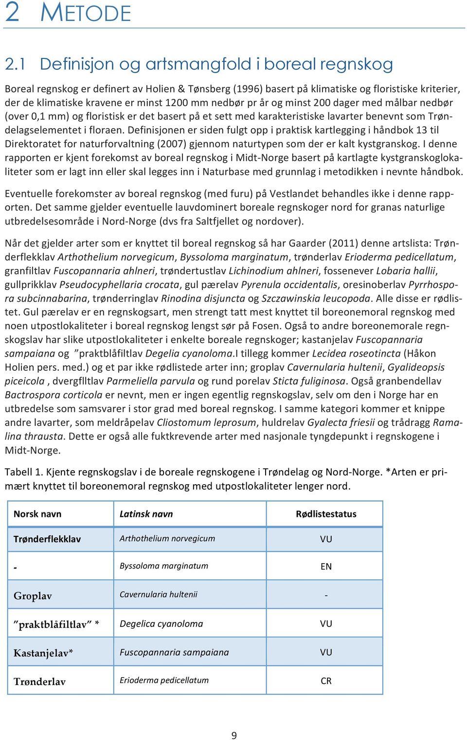 pr år og minst 200 dager med målbar nedbør (over 0,1 mm) og floristisk er det basert på et sett med karakteristiske lavarter benevnt som Trøn- delagselementet i floraen.