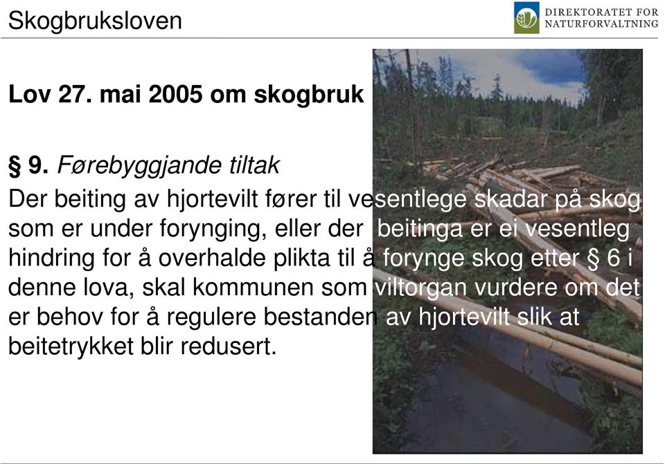 forynging, eller der beitinga er ei vesentleg hindring for å overhalde plikta til å forynge skog