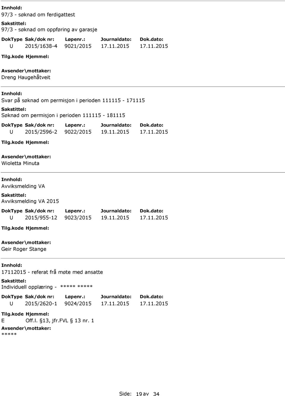 Wioletta Minuta Avviksmelding VA Avviksmelding VA 2015 2015/955-12 9023/2015 Geir Roger Stange 17112015 - referat frå