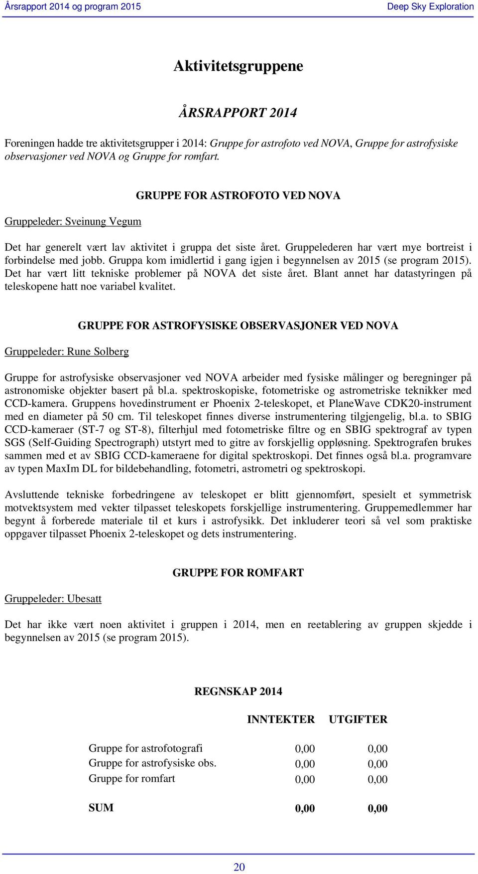 Gruppa kom imidlertid i gang igjen i begynnelsen av 2015 (se program 2015). Det har vært litt tekniske problemer på NOVA det siste året.