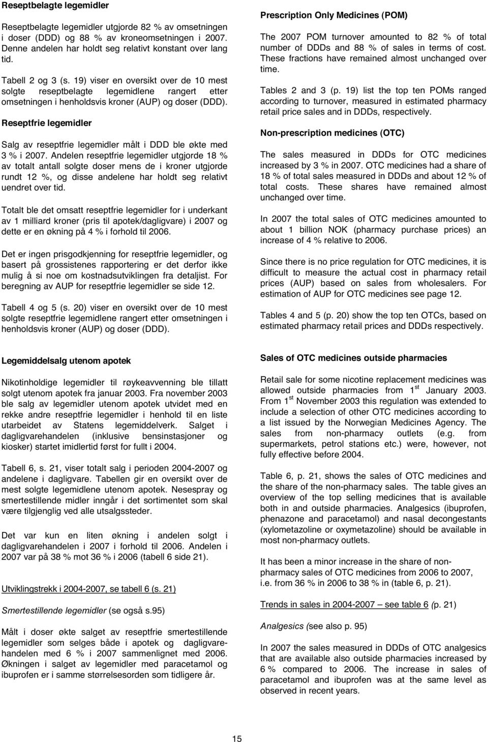 Reseptfrie legemidler Salg av reseptfrie legemidler målt i DDD ble økte med 3 % i 2007.