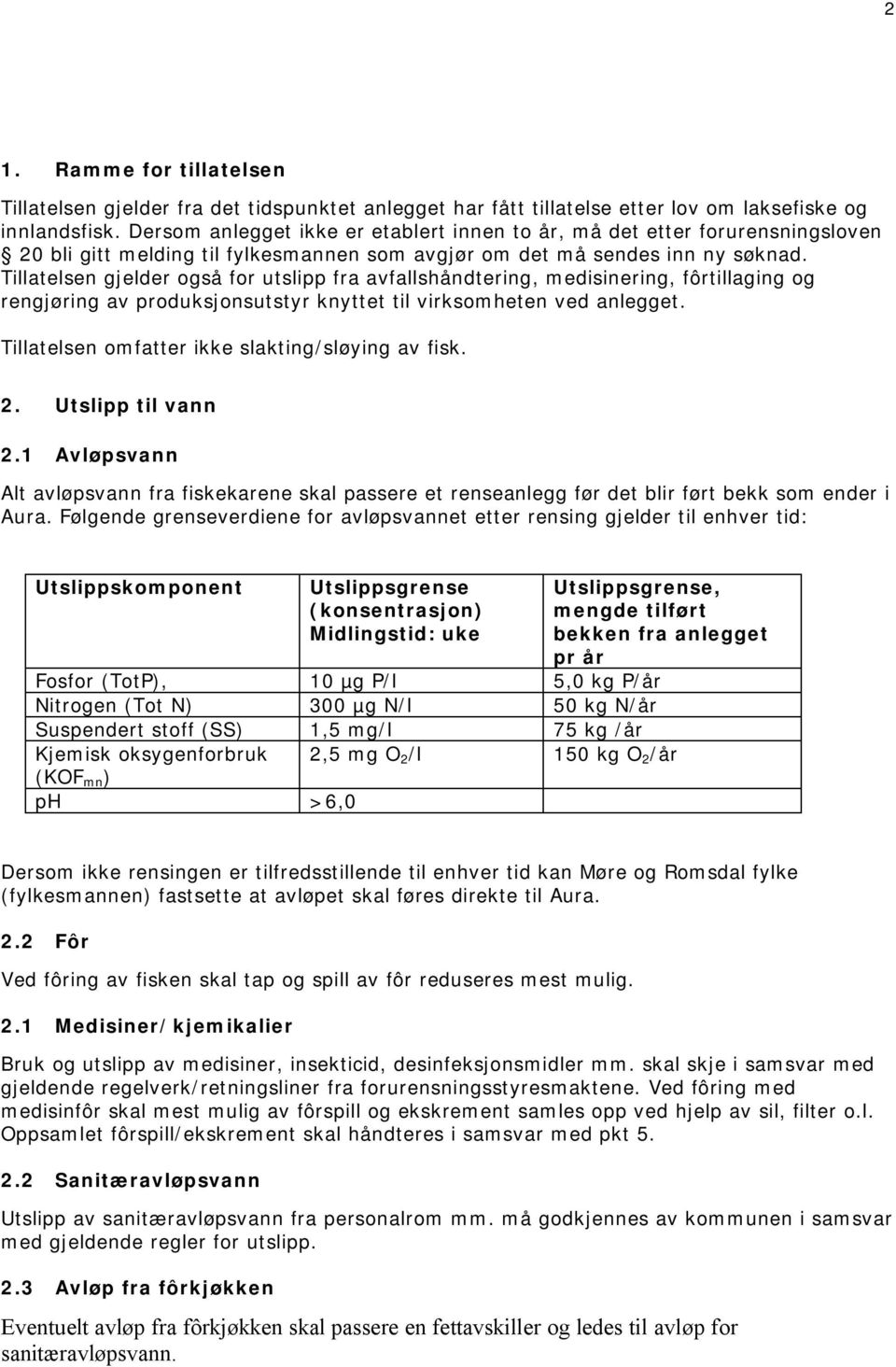 Tillatelsen gjelder også for utslipp fra avfallshåndtering, medisinering, fôrtillaging og rengjøring av produksjonsutstyr knyttet til virksomheten ved anlegget.