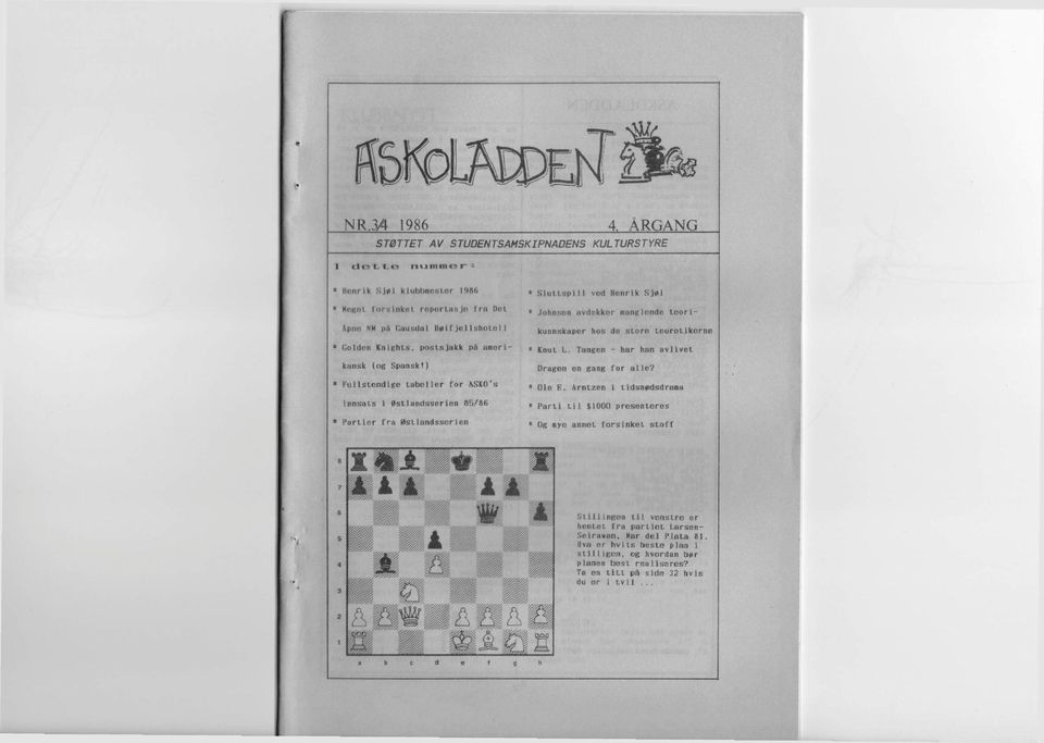 ) * Fullstendige tabeller for ASK0's innsats i Østlandsserlen 85/86 * Partier fra Øst landsserien * Knut L. Tangen - har han avlivet Dragen en gang for alle? * Ole E.