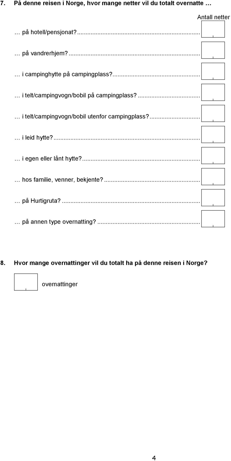 ... i telt/campingvogn/bobil utenfor campingplass?... i leid hytte?... i egen eller lånt hytte?