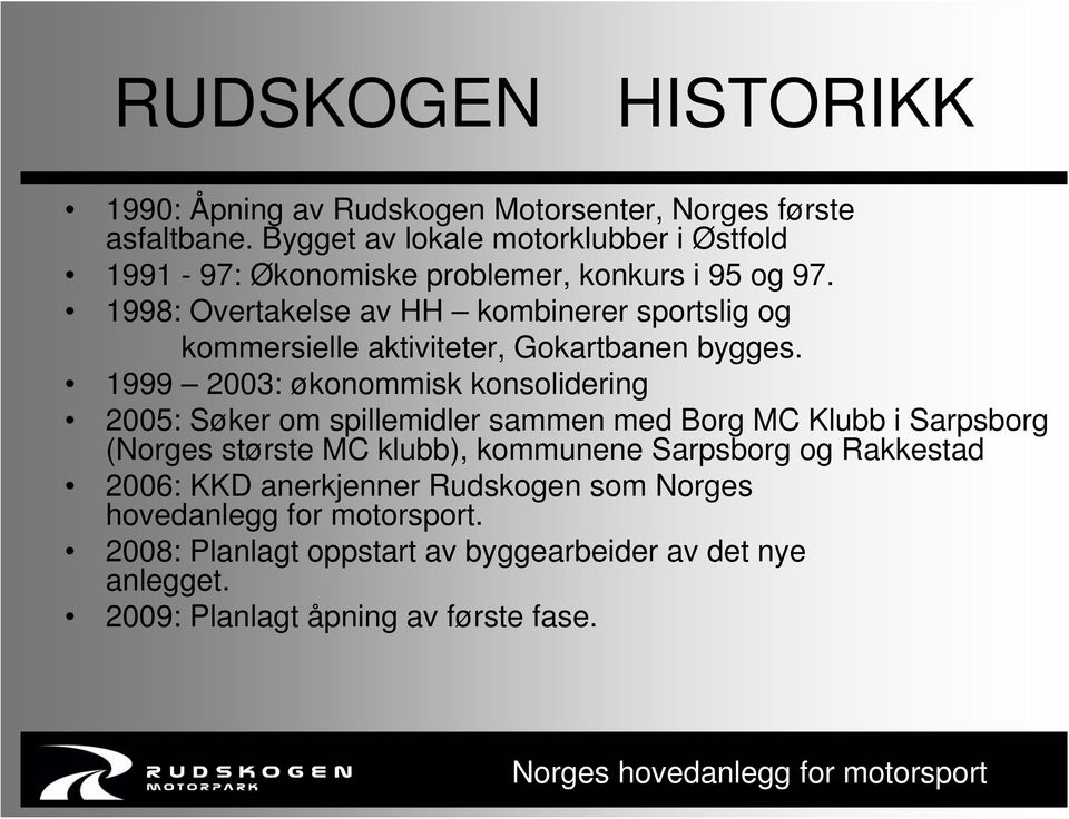 1998: Overtakelse av HH kombinerer sportslig og kommersielle aktiviteter, Gokartbanen bygges.