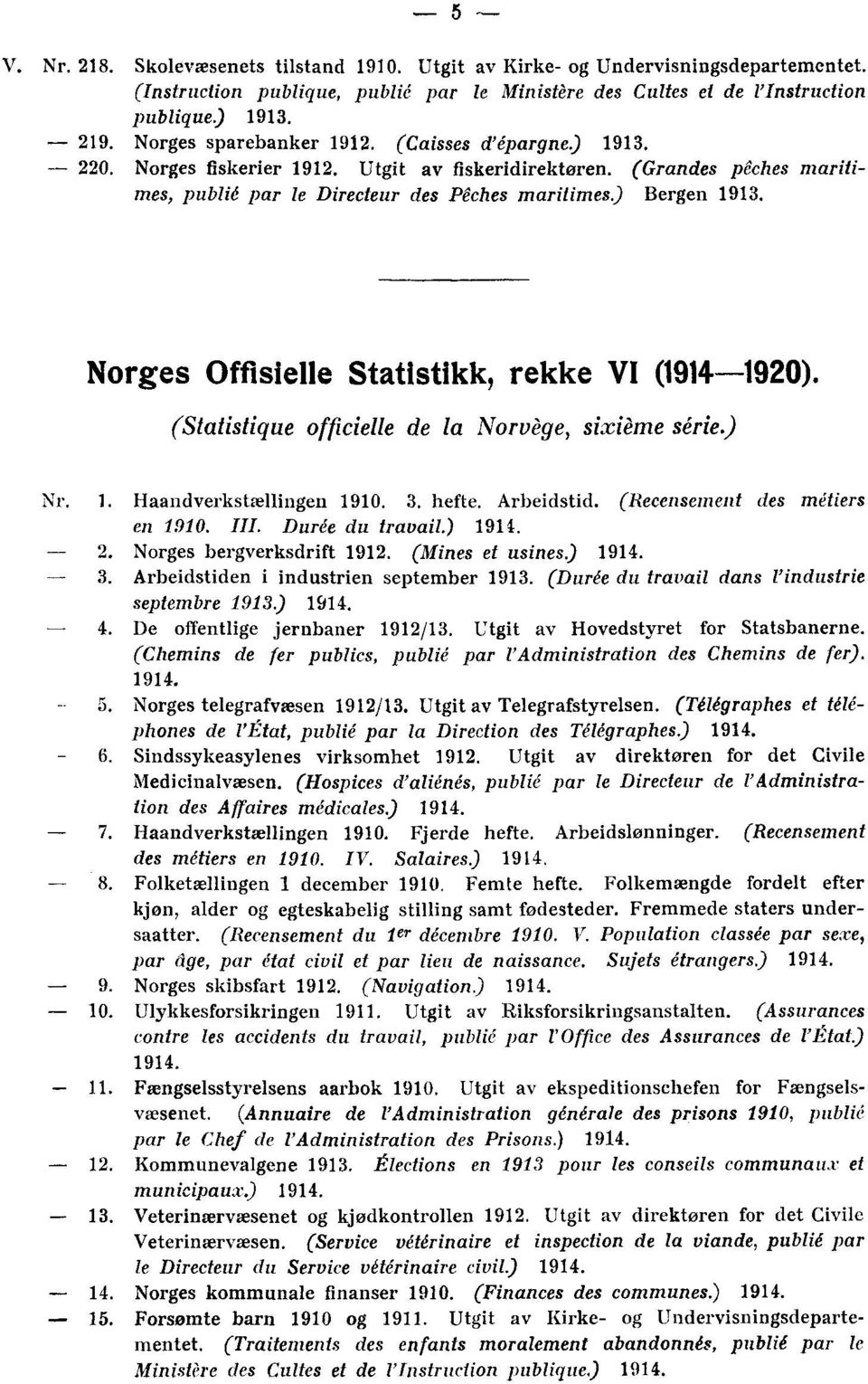 Norges Offisielle Statistikk, rekke VI (1914-1920). (Statistique officielle de la Norvège, sixième série.) Ni-. 1. Haandverkstællingen 1910. 3. hefte. Arbeidstid. (Recensement des métiers en 1910.