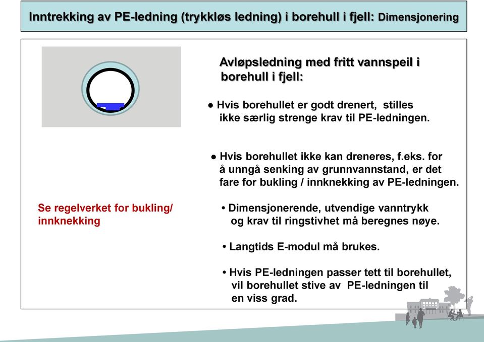 for å unngå senking av grunnvannstand, er det fare for bukling / innknekking av PE-ledningen.