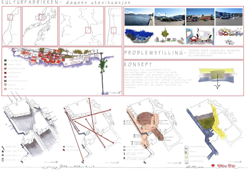 KULTURPARKEN, som knytter dagens to ferdselsårer mellom sentrum/torget og Hurtigrutekaia/instistriområdet samtidig som det strekker seg ut om sundet og Sortlands største verdier; de vakre fjellene og