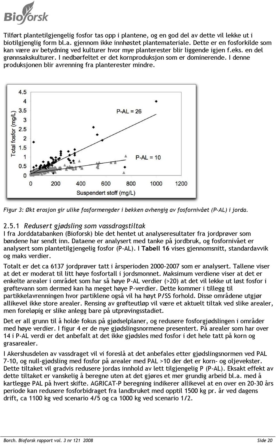 I denne produksjonen blir avrenning fra planterester mindre. Figur 3: Økt erosjon gir ulike fosformengder i bekken avhengig av fosfornivået (P-AL) i jorda. 2.5.