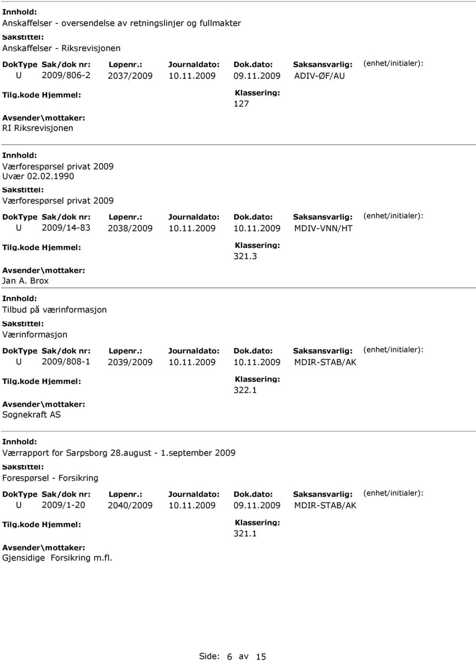 Brox Tilbud på værinformasjon Værinformasjon 2009/808-1 2039/2009 MDR-STAB/AK 322.1 Sognekraft AS Værrapport for Sarpsborg 28.