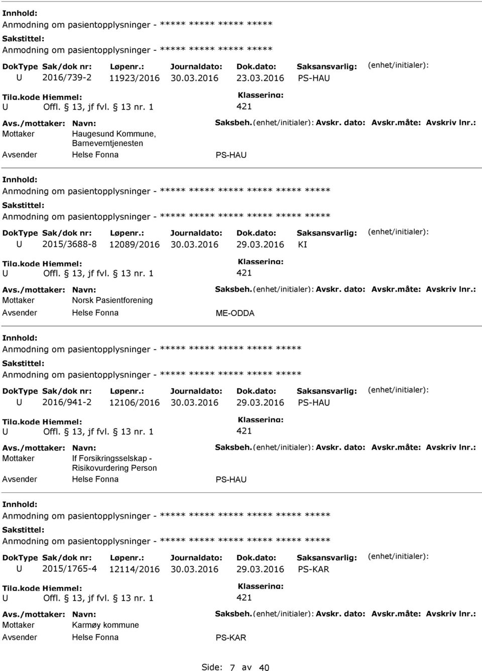 2016 S-HA Mottaker Haugesund Kommune, Barneverntjenesten S-HA ***** ***** 2015/3688-8 12089/2016 29.03.