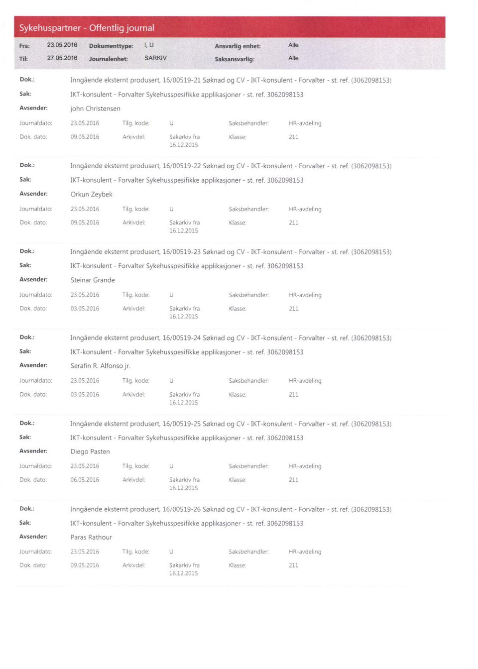 kode: U Saksbehandler: HR-avdeling Dok. dato: 09.05.2016 Arkivdel: Sakarkiv fra Klasse: 211 Dok.: Inngående eksternt produsert, 16/00519-22 Søknad og CV - IKT-konsulent - Forvalter - st ref.