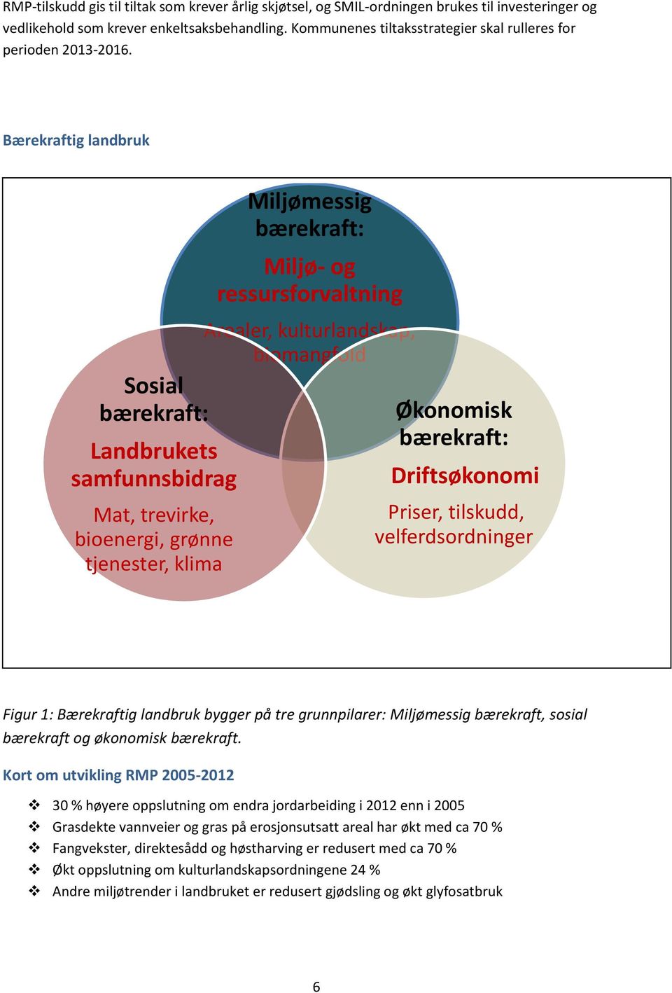 Bærekraftig landbruk Sosial bærekraft: Landbrukets samfunnsbidrag Mat, trevirke, bioenergi, grønne tjenester, klima Miljømessig bærekraft: Miljø- og ressursforvaltning Arealer, kulturlandskap,